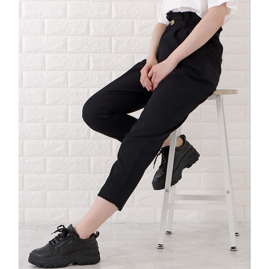 ハイウエストベルト付きクロップドパンツ 女性 レディース[品番