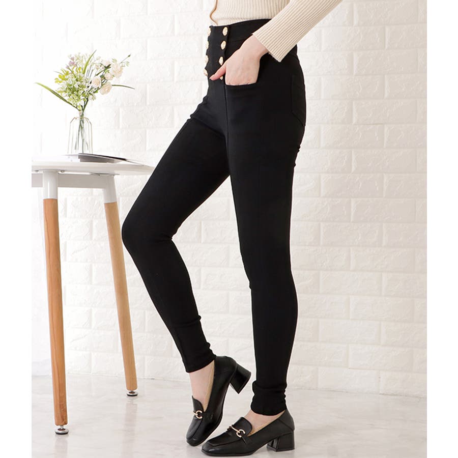 売れ筋商品 ボタン付きハイウエストストレッチパンツ 女性 レディース[品番 パンツ