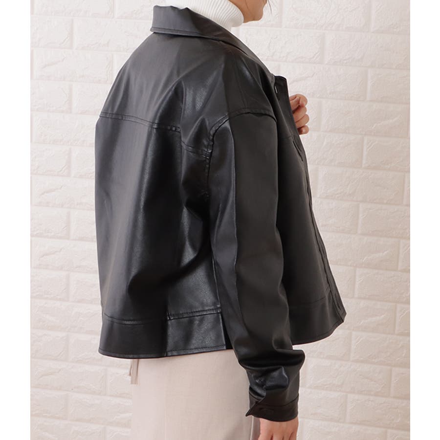 ショート丈オーバーサイズフェイクレザージャケット 女性 レディース[品番：LCLW0004435]｜レースレディース  （レースレディース）のレディースファッション通販｜SHOPLIST（ショップリスト）