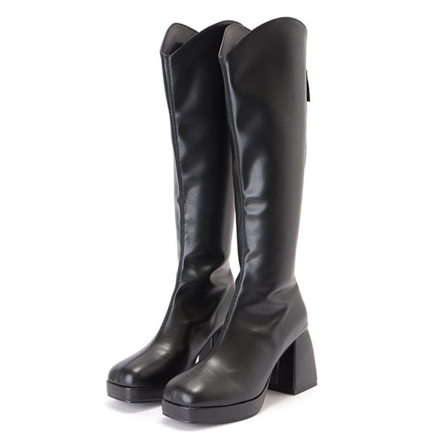 レザー調異Vカットチャンキーロングブーツ 女性 レディース[品番：LCLW0004749]｜レースレディース （レースレディース）のレディース ファッション通販｜SHOPLIST（ショップリスト）