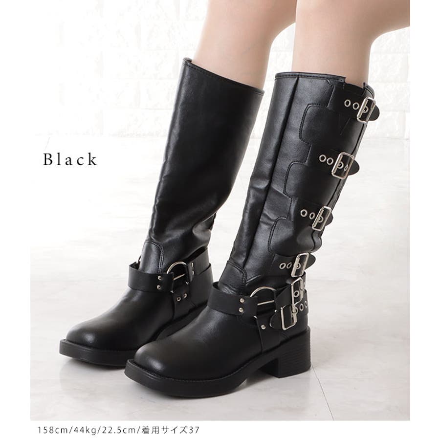 フェイクレザーベルト付きロングブーツ 女性 靴[品番：LCLW0004999]｜レースレディース  （レースレディース）のレディースファッション通販｜SHOPLIST（ショップリスト）