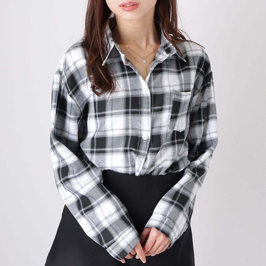 独特な店 チェック柄 長袖 フロント[品番：LCLW0007819]｜レース トップス