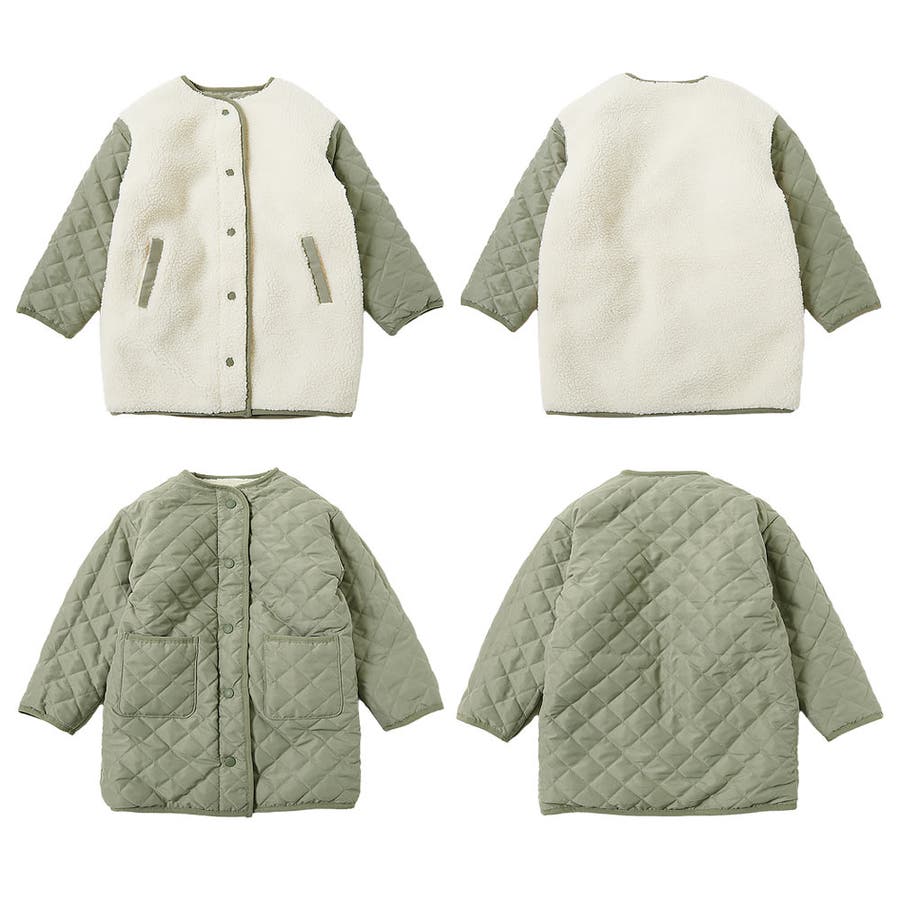 キルティングボア ノーカラー リバーシブルロングコート[品番