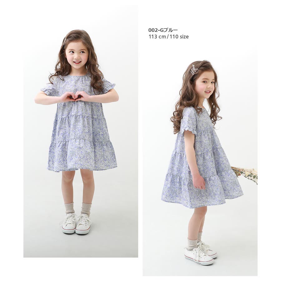 花柄ティアード半袖ワンピース 子供服 キッズ[品番：VR000009414