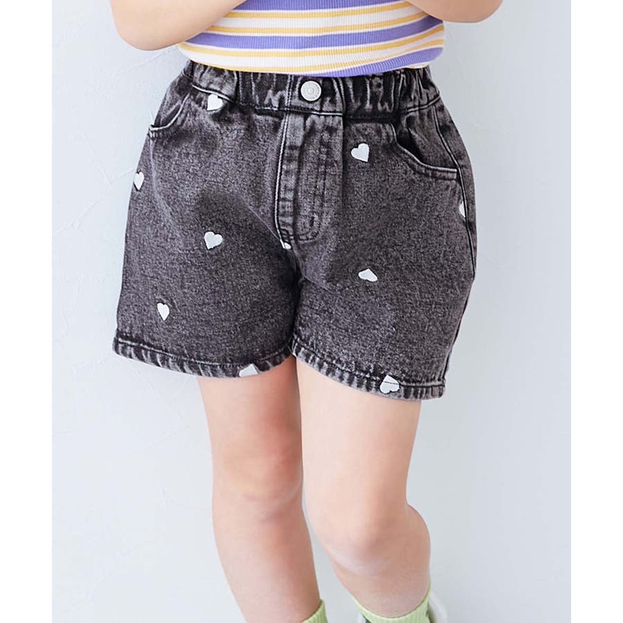 ハート刺繍 デニムショートパンツ 子供服[品番：VR000010416
