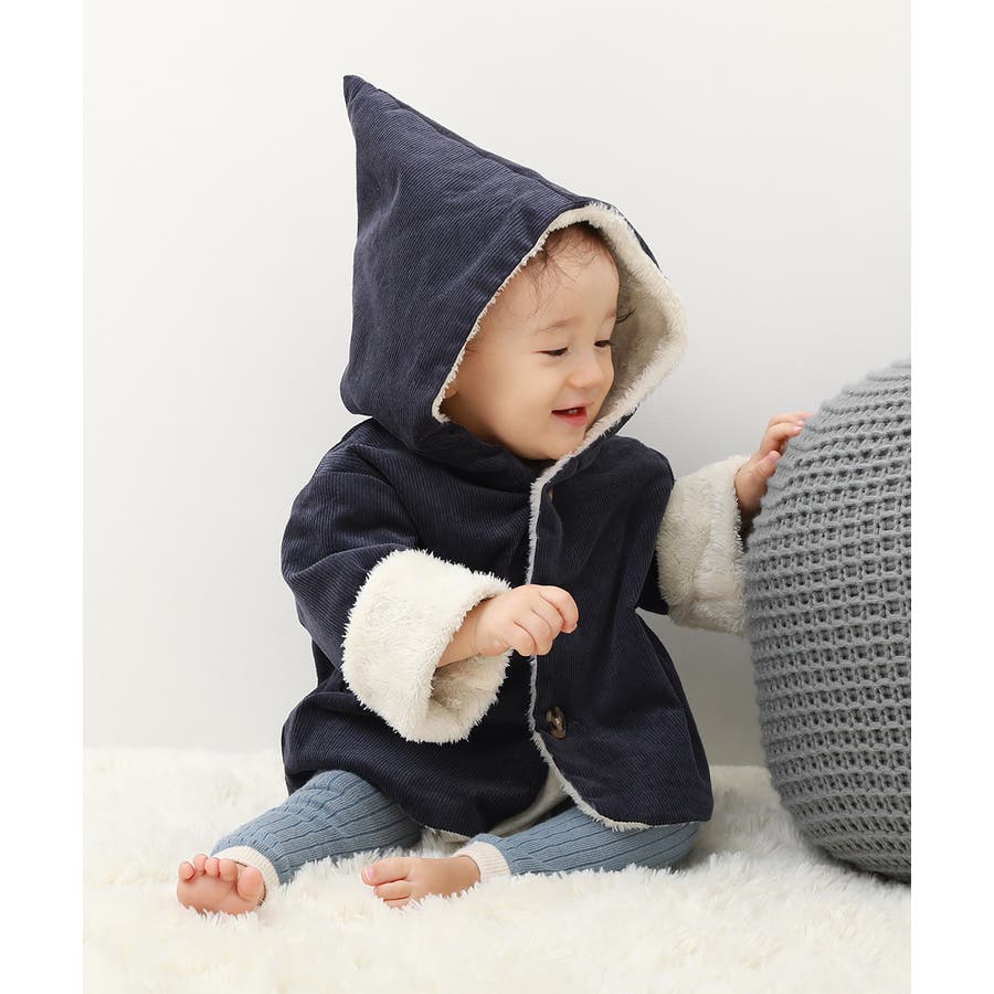 ポートフォリオ(^^)幼児向け人形☆フードつきニットコート☆002 ベビー とんがりフードコート 子供服[品番：VR000009039