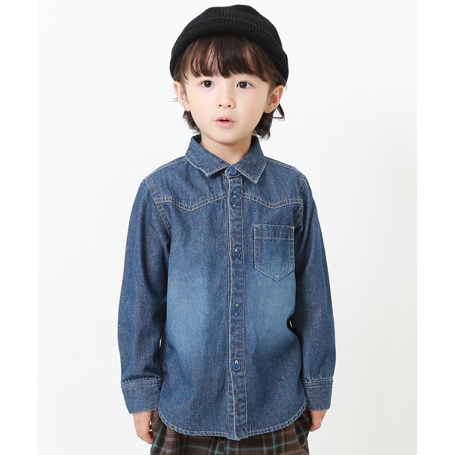 デニム長袖シャツ 子供服 キッズ 男の子 女の子 シャツ トップス[品番