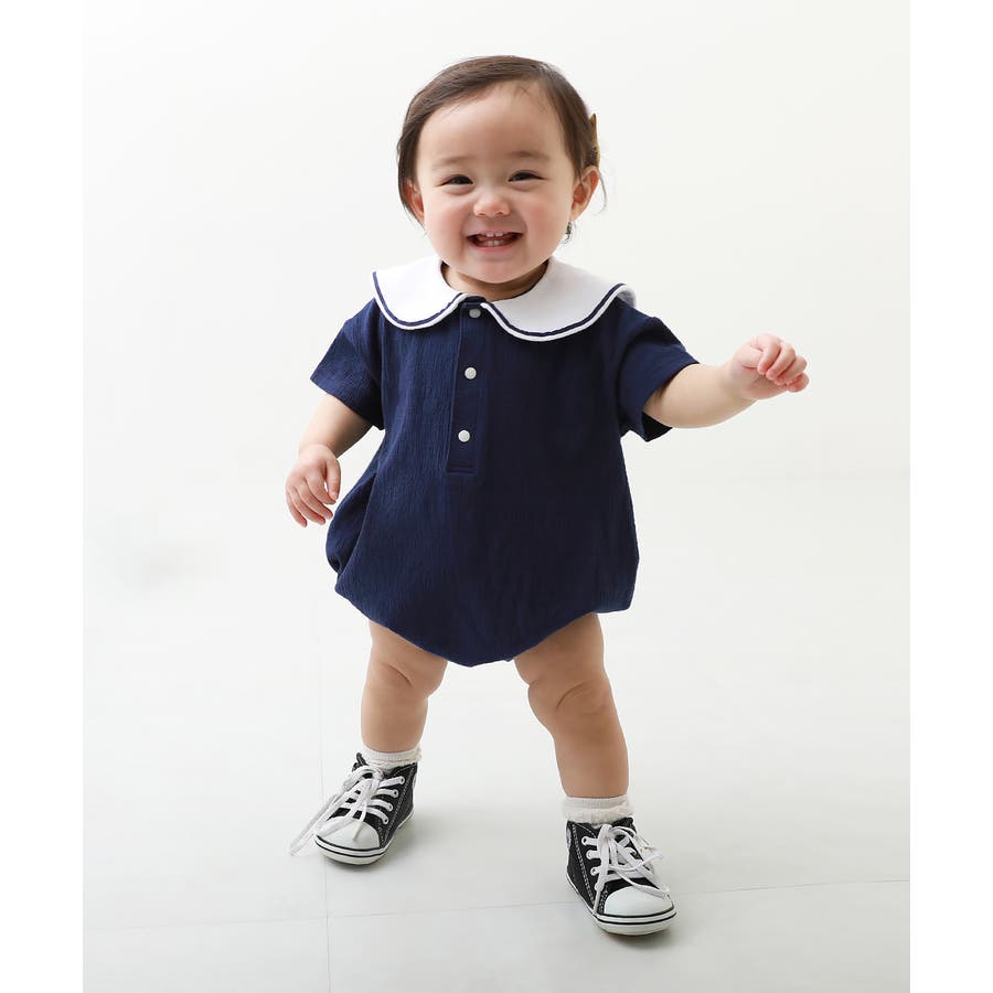 セーラー襟半袖ロンパース 子供服 キッズ[品番：VR000009369