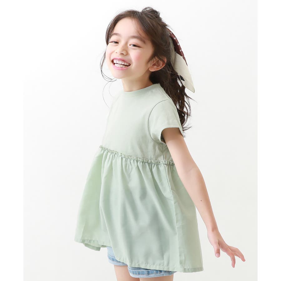 異素材切替Aライン半袖チュニック 子供服 キッズ[品番 ...