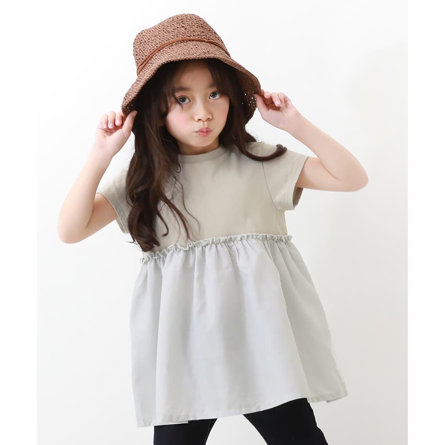 異素材切替Aライン半袖チュニック 子供服 キッズ[品番 ...