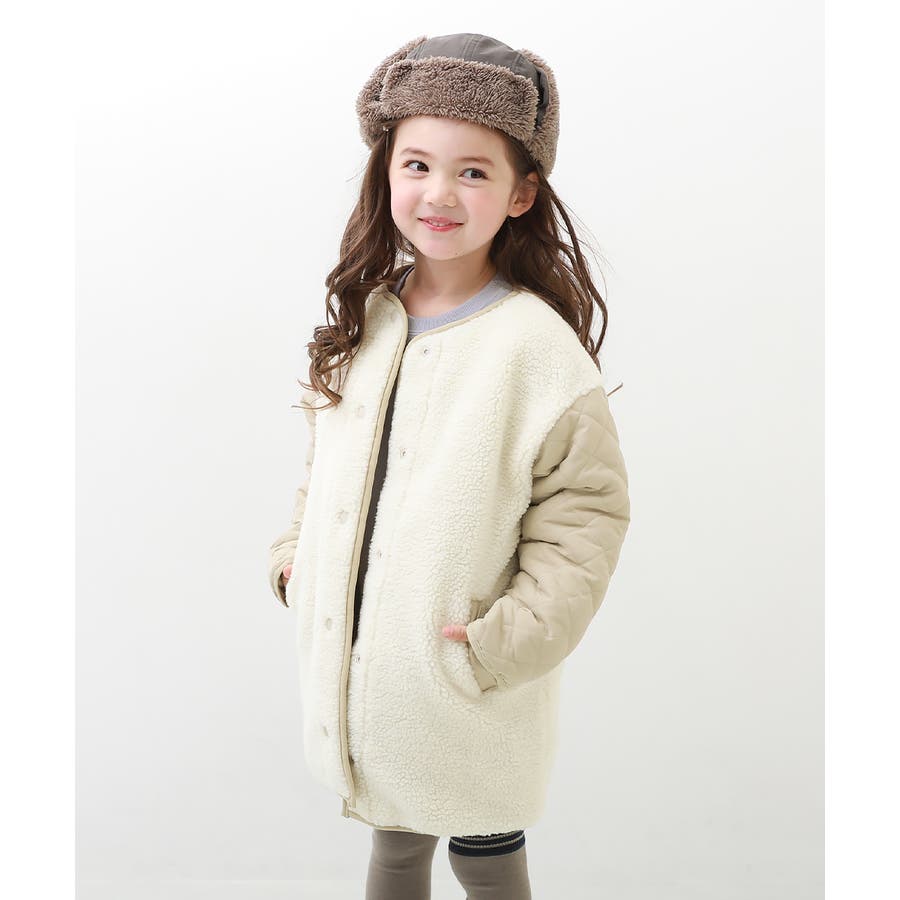 キルティングボア ノーカラー リバーシブルロングコート[品番