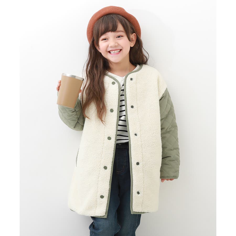 キルティングボア ノーカラー リバーシブルロングコート[品番