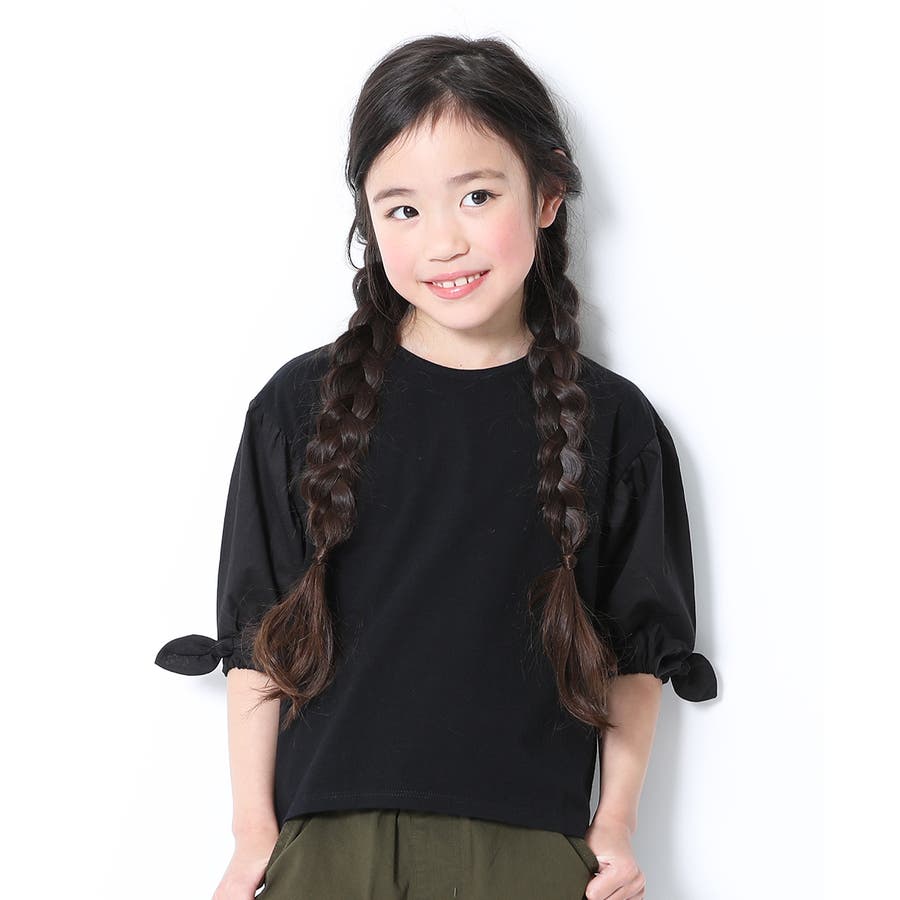 7分袖袖口リボンTシャツ 子供服 キッズ[品番：VR000008550]｜devirock