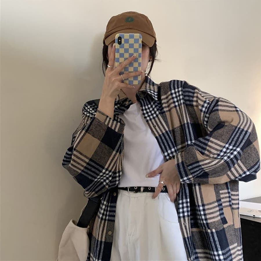 オーバーサイズ チェックシャツジャケット【韓国ファッション