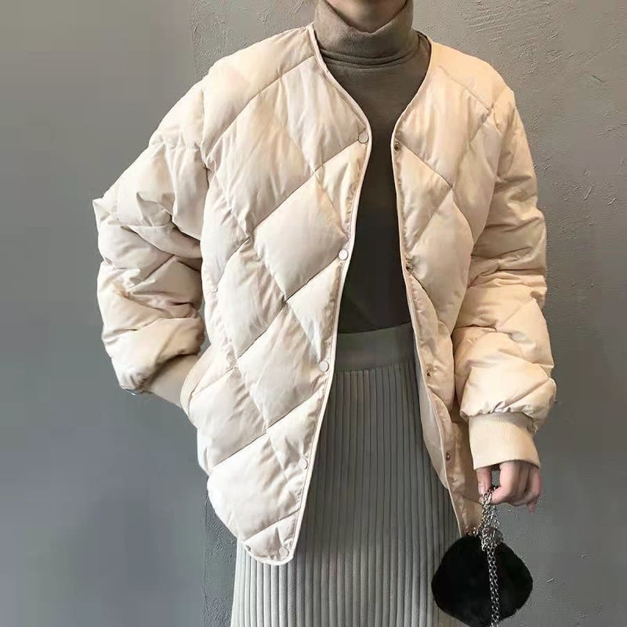 キルティングノーカラーダウンジャケット【韓国ファッション