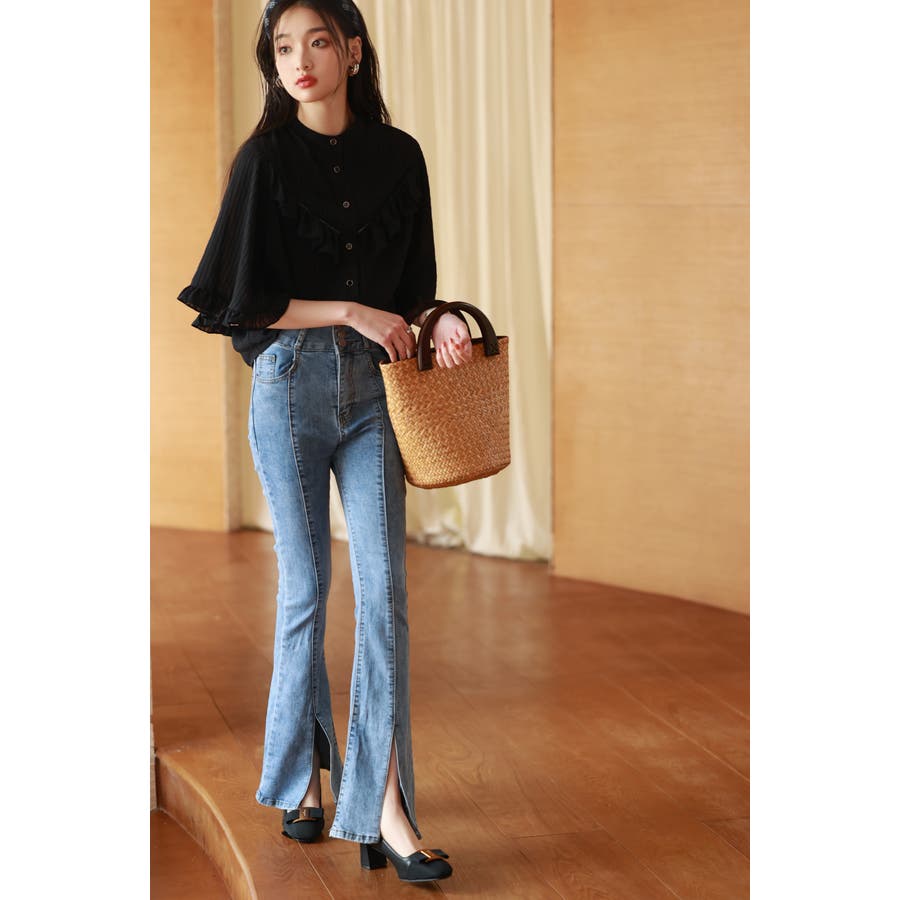 【送料0円】 センタースリットフレアデニムパンツ 春服 韓国ファッション パンツ