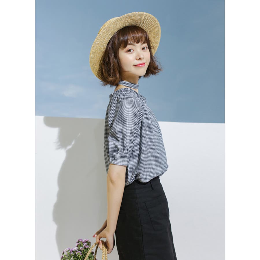 ViSage ブラウス シャツ フラットカラー半袖サテンブラウス