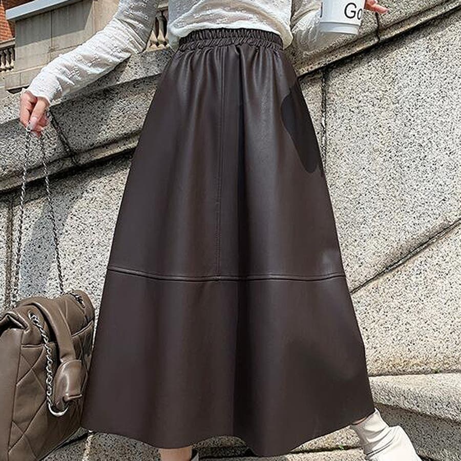 モカ】フェイクレザースカート【韓国ファッション】[品番：ZJ000023327 