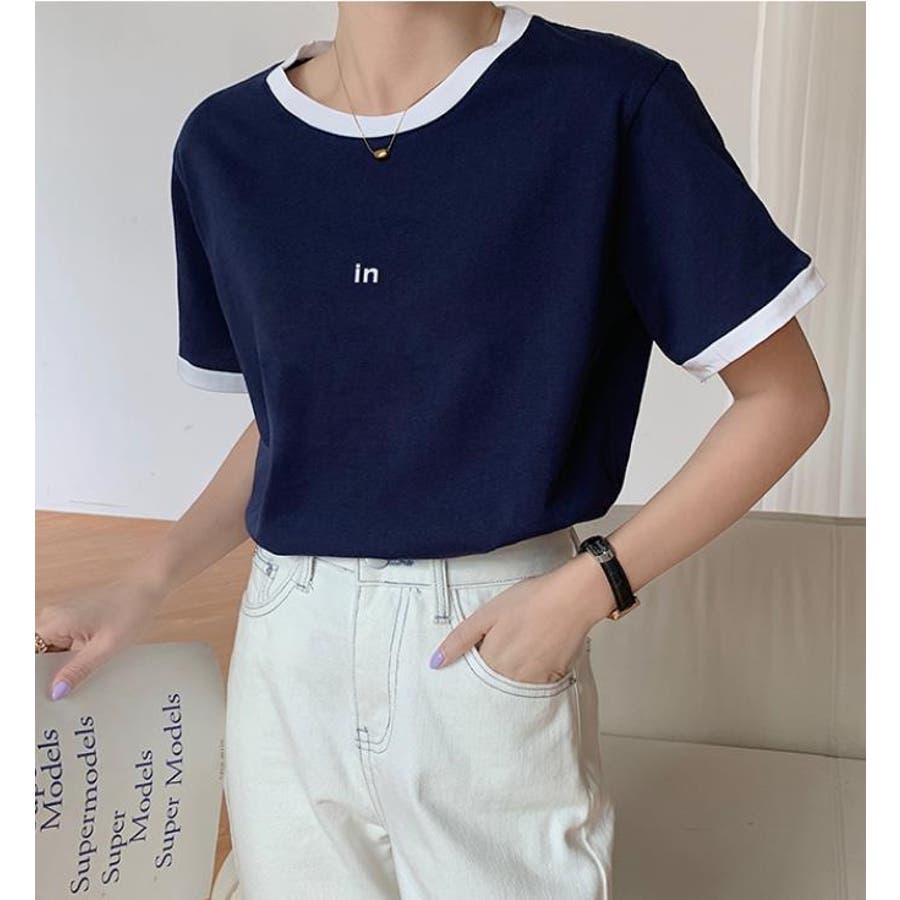 パイピング配色半袖Tシャツ【韓国ファッション】[品番 パイピング配色半袖Tシャツ【韓国ファッション】[品番