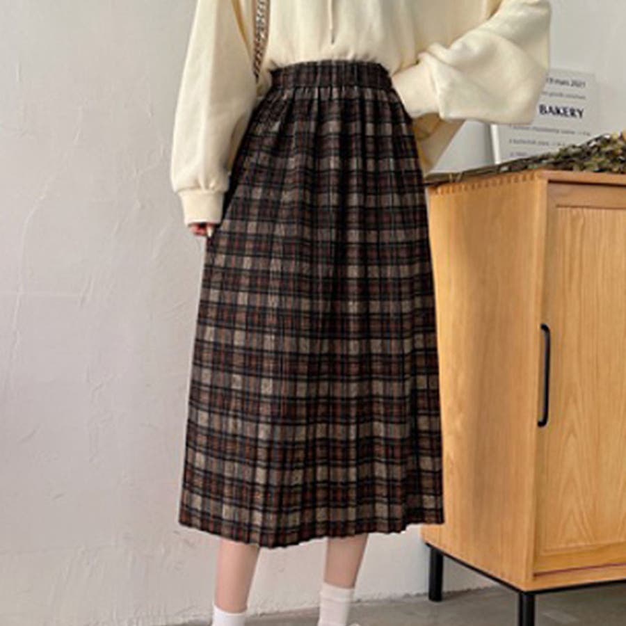 チェックプリーツスカート【韓国ファッション】[品番：ZJ000019027 