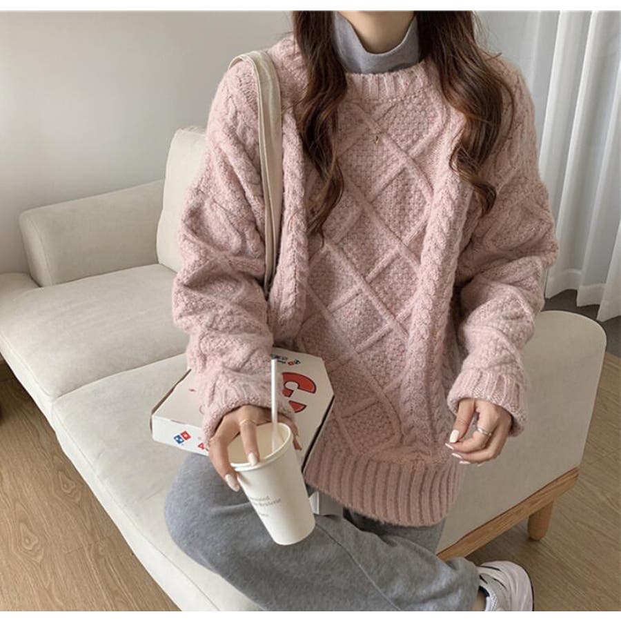 オーバーサイズケーブルニット・セーター【韓国ファッション