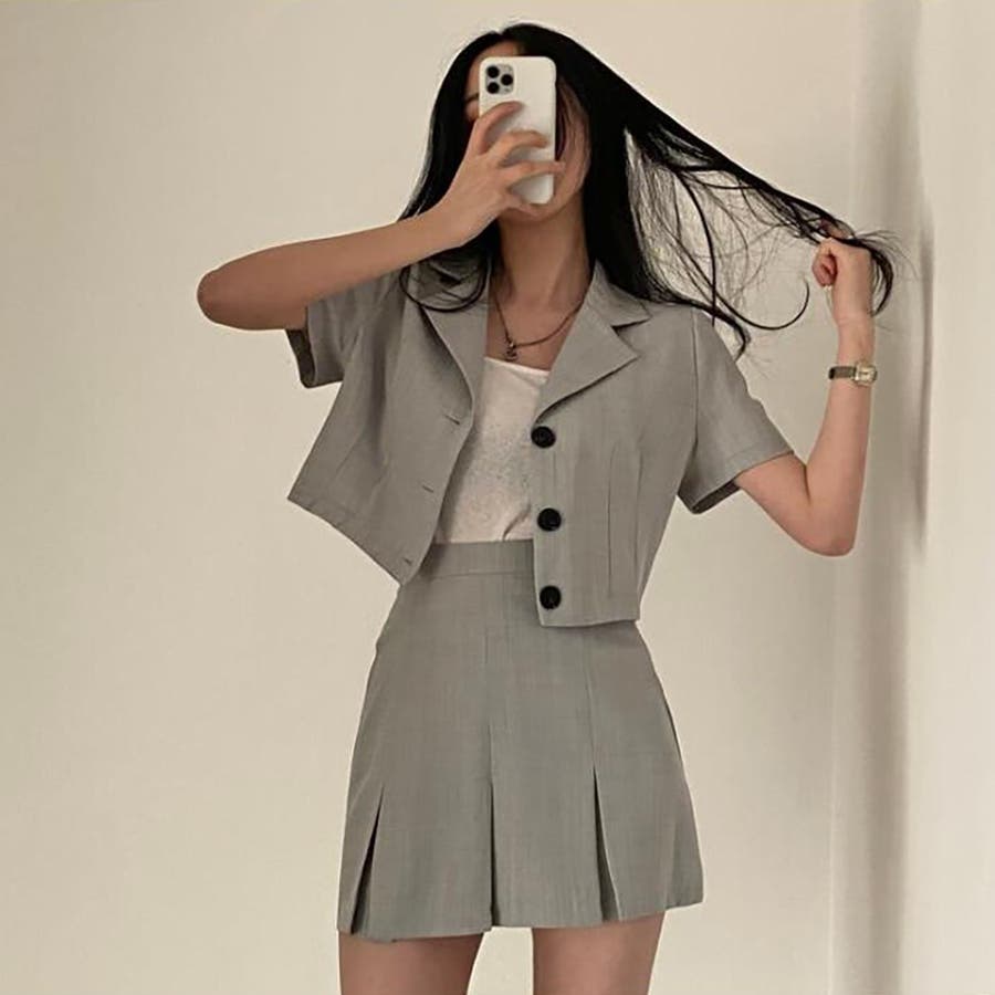 韓国半袖セットアップミニスカート ツイード　ハイウエスト　スカート　ジャケット