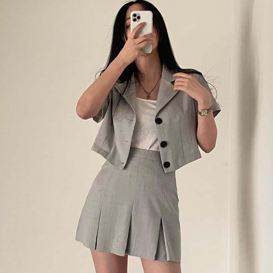 半袖ショートジャケット＋ミニスカート セットアップ【韓国ファッション】