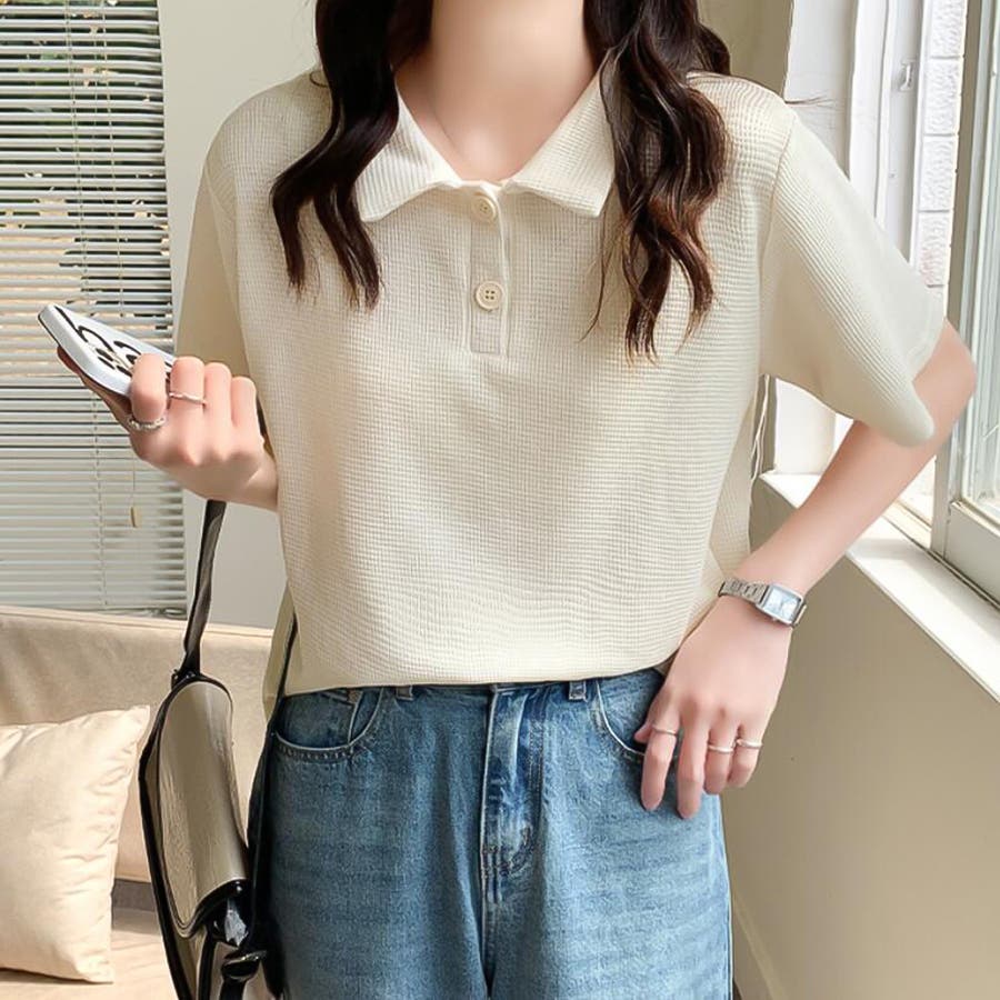 ワッフル ポロシャツ ルーズ 半袖 2色 韓国 トップス nr0446 aimoha Men's 】韓国系ワッフルオープンカラーポロシャツ