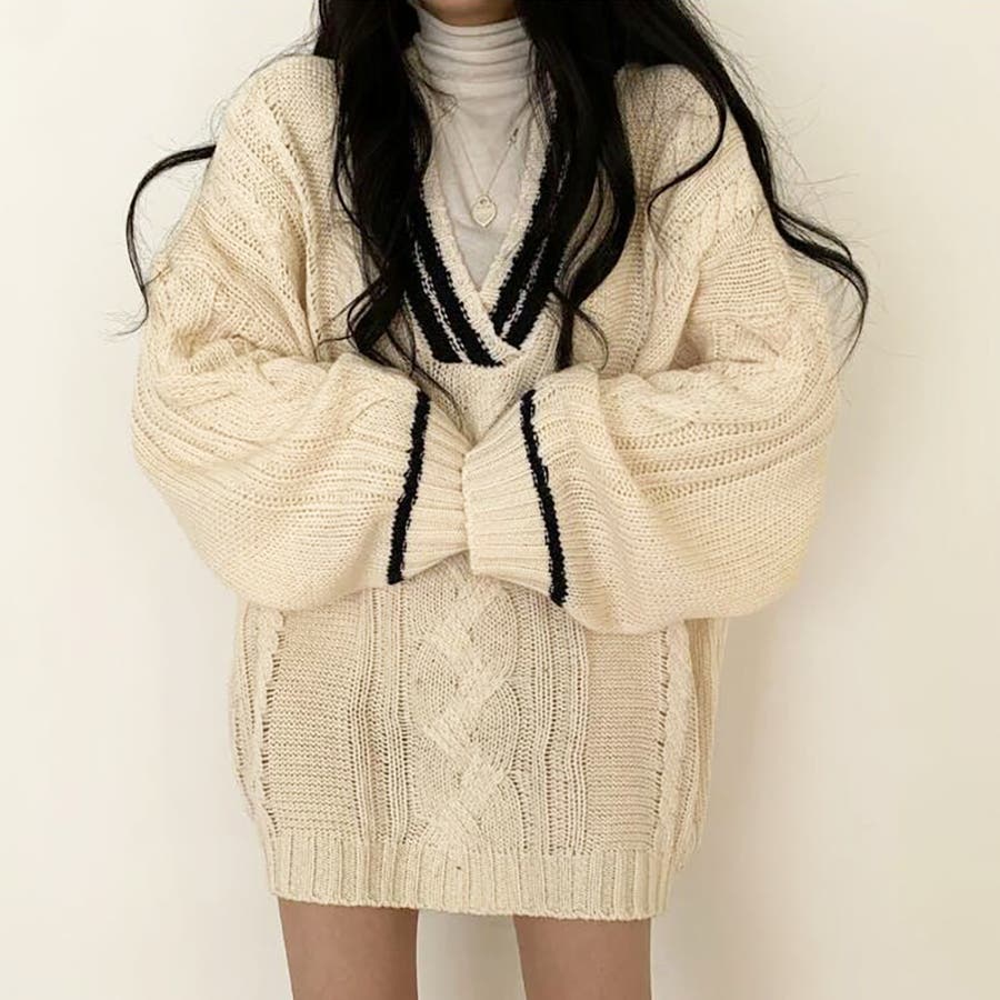オーバーサイズチルデンニット【韓国ファッション】[品番