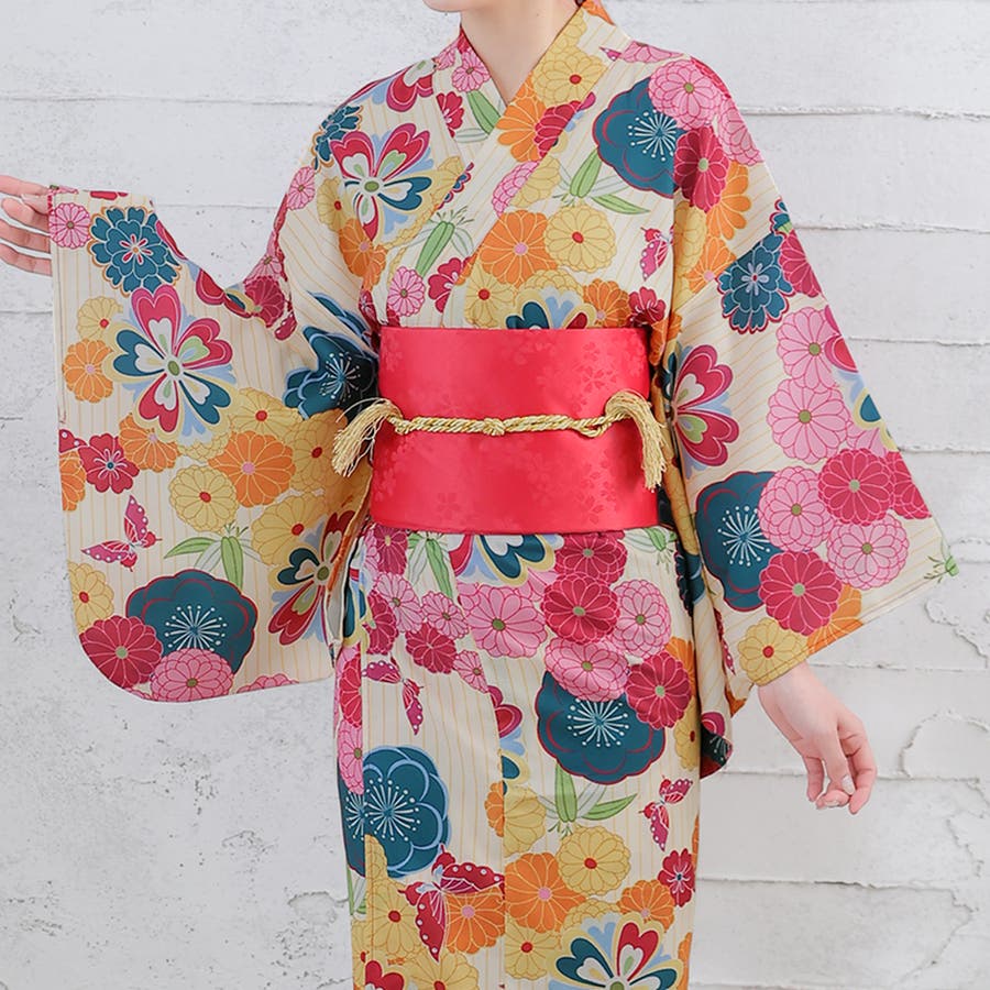 レトロ可愛い。浴衣セット 和風花柄 ピンク[品番：DOUW0008659]｜Doula