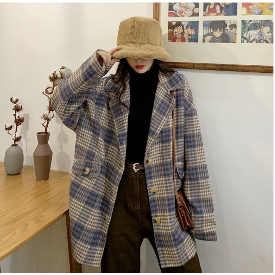 チェックチェスターコート【韓国ファッション】[品番
