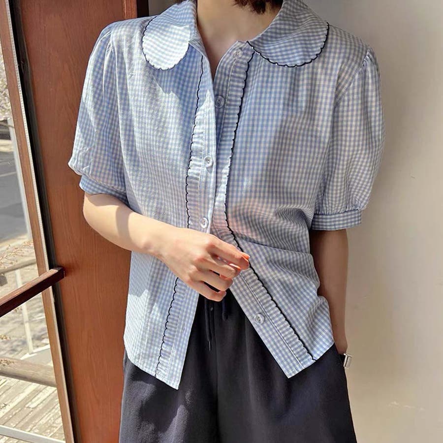 ドット柄 水玉 シフォン 半袖 パフスリーブ トップス Tシャツ