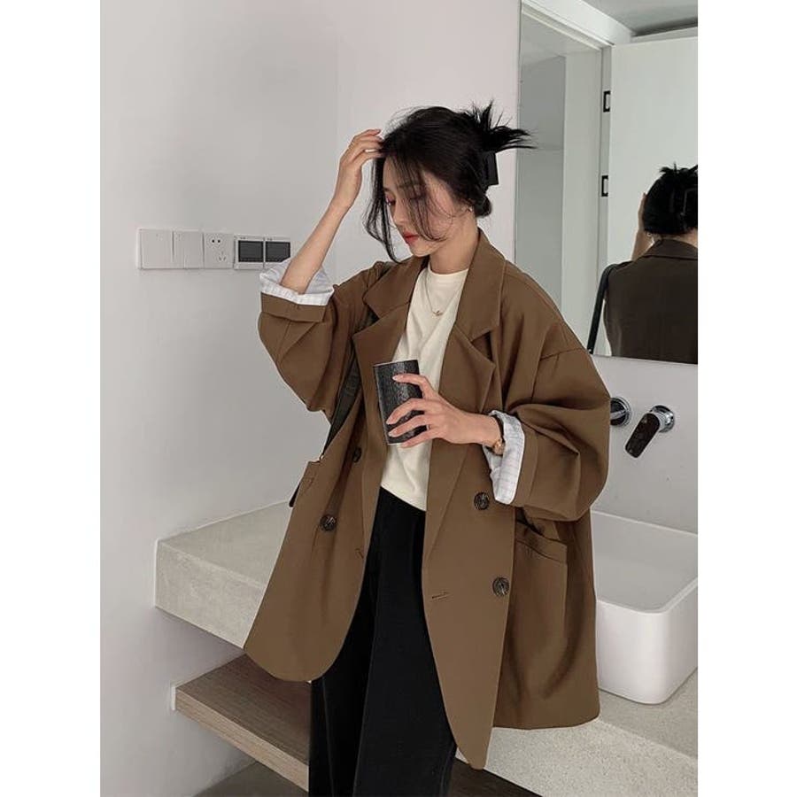 裏地ストライプ ゆったり ダブルジャケット[品番：FNBW0000846 