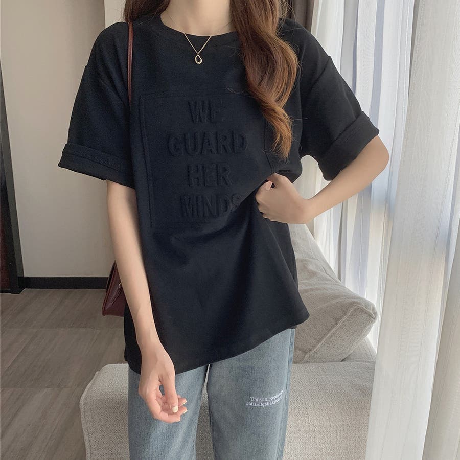 商品画像：エンボス加工ロゴTシャツトレンドカラー立体ロゴ[品番 2