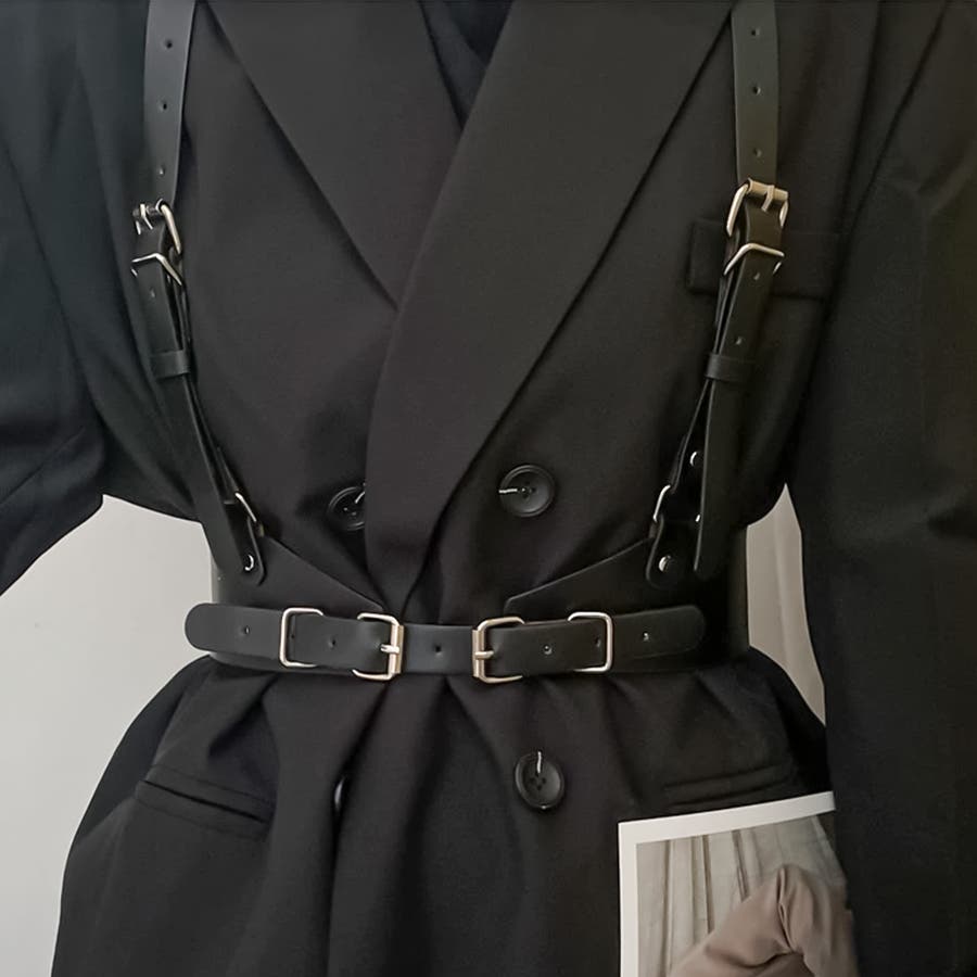フェイクレザーハーネス コルセット ハーネスベルト[品番：MARA0001381