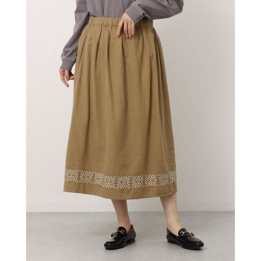 【Samansa Mos2】裾刺繍ギャザースカート[品番：FINW0002386