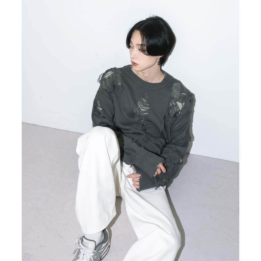 UNISEX】レイヤードオーバーフィットダメージニット[品番：FOLW0001544