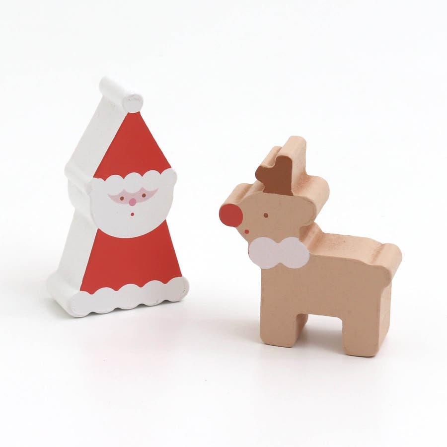 クリスマス)積み木オブジェ サンタさんとトナカイ[品番：FOKK0018313