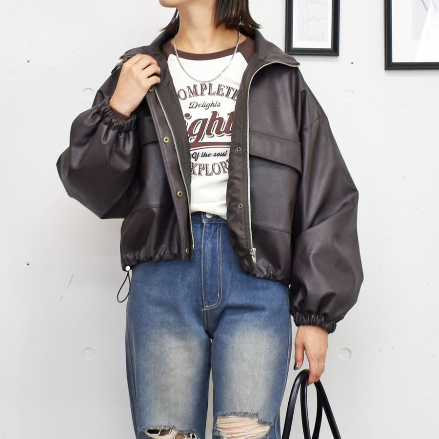 【未使用】OZZON フード付きショートジャケット（黒✕茶） 未使用】OZZON フード付きショートジャケット（黒✕茶）