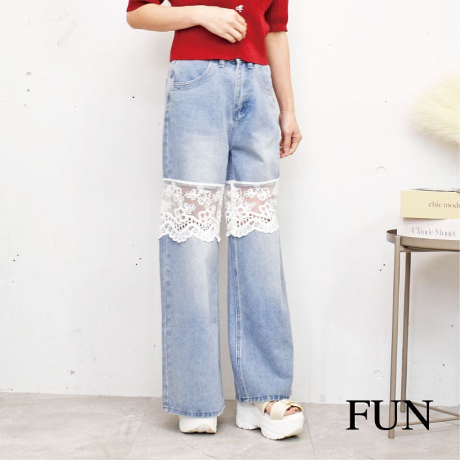 レースリメイクデニムパンツ[品番：TRNW0001665]｜FUN（ファン