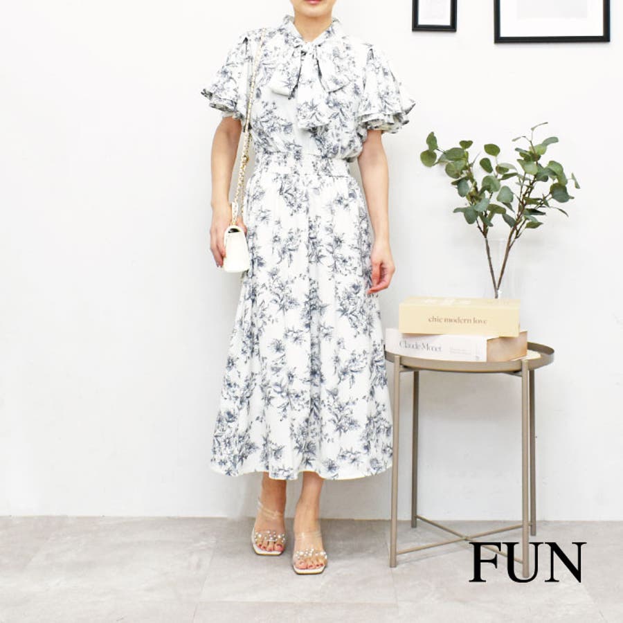 花柄ボウタイワンピース[品番：TRNW0000945]｜FUN（ファン）の 