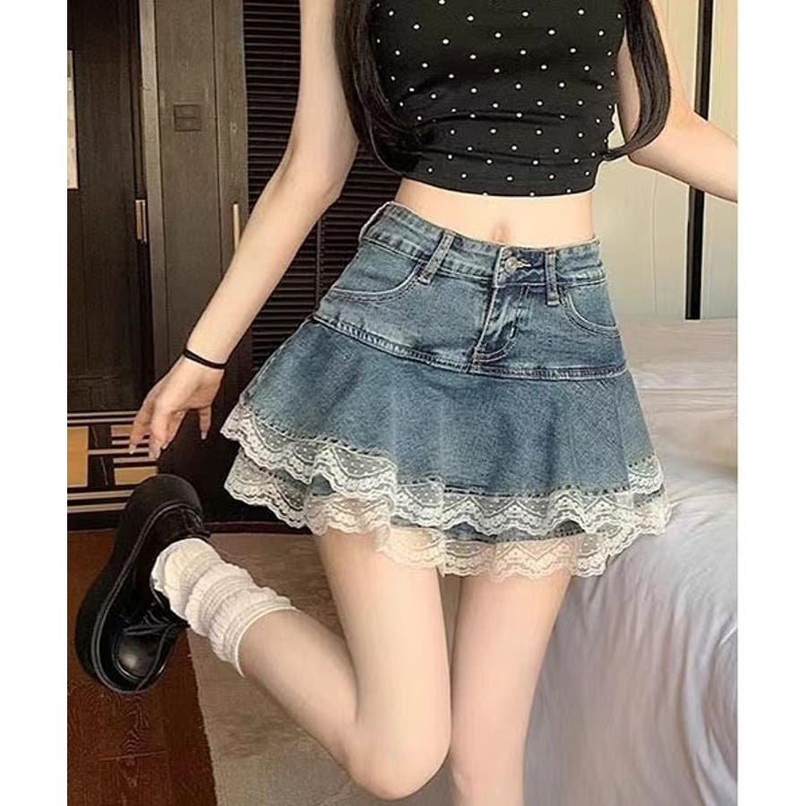 デニムレースミニスカート[品番：TRNW0001851]｜FUN（ファン）の