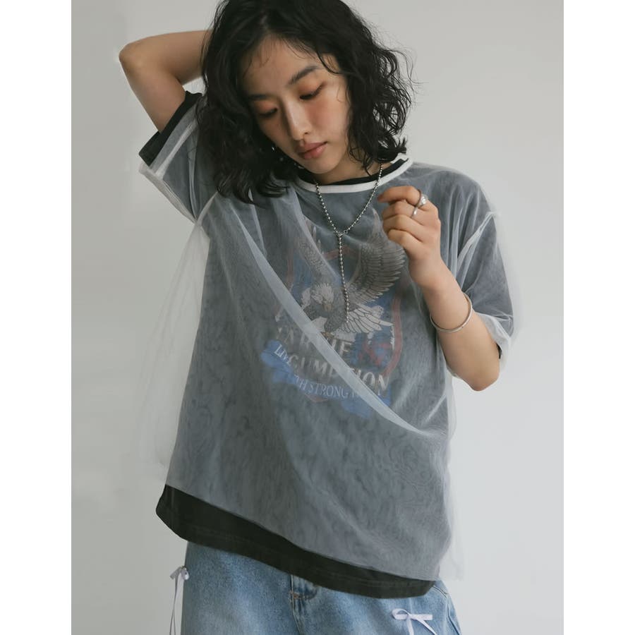 STUDIOUS ステュディオス メッシュシアー チュール カットソー