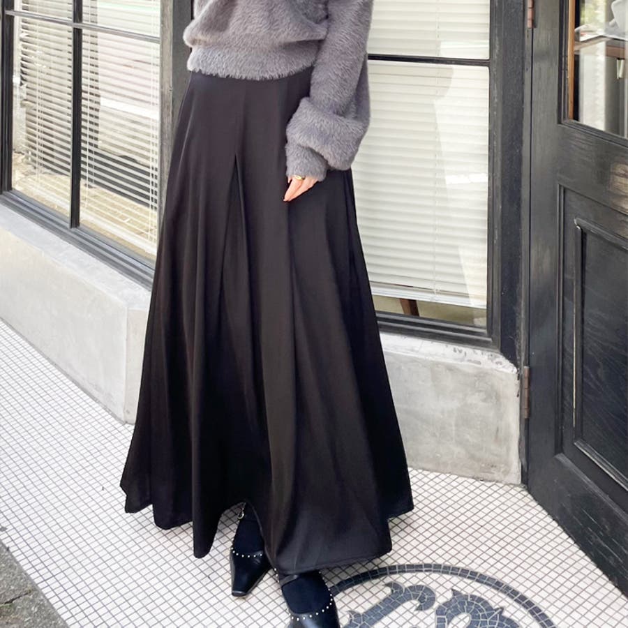 YOUING.】タックデザインフレアーサテンスカート[品番