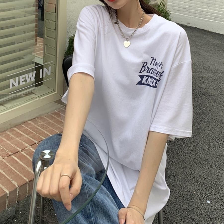 パールチェーン レタリングTシャツ 4色展開