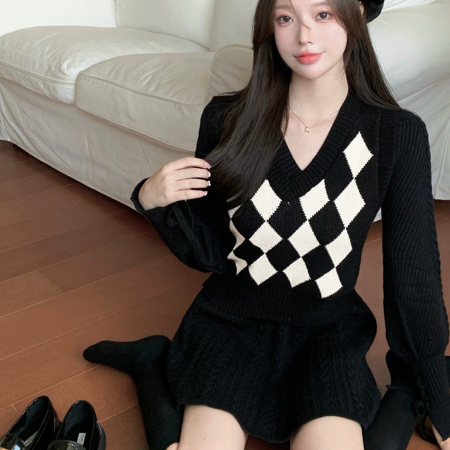 ダイヤ柄ニットベスト 9831[品番：XB000010144]｜G&L Style