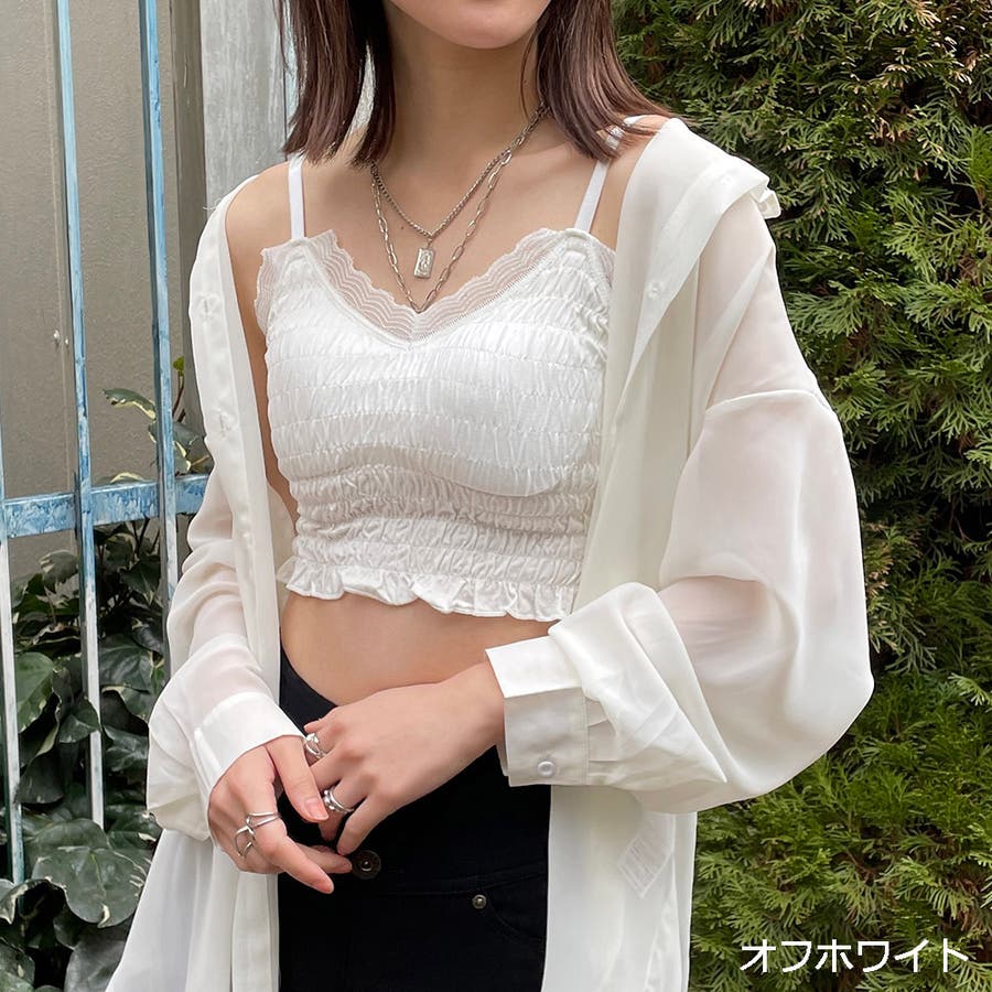 レースシャーリングトップ led.tokyo（レッドトウキョウ）の「【led.tokyo】LACE SHIRRING TOPS