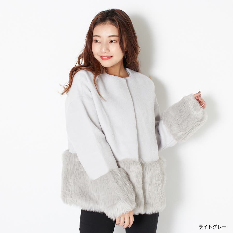 ファー付きノーカラーコート[品番：GORW0003754]｜GORGE