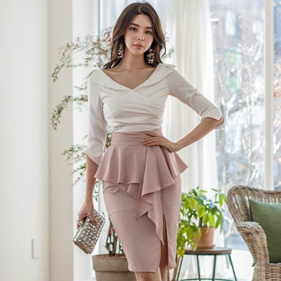 襟広ブラウスとぺプラムスカートのツーピース ドレス 品番 Gxaw Graxia グラシア のレディースファッション通販 Shoplist ショップリスト