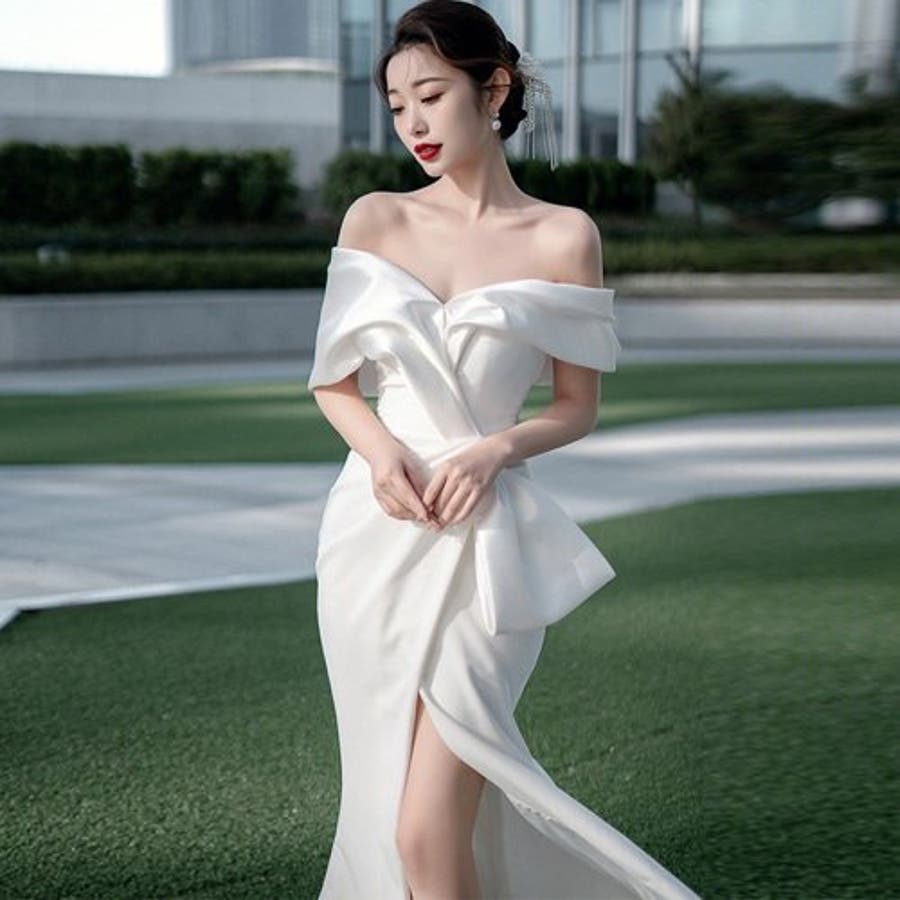 女性らしさを最大限に引き出してくれるオフショルパーティドレス[品番